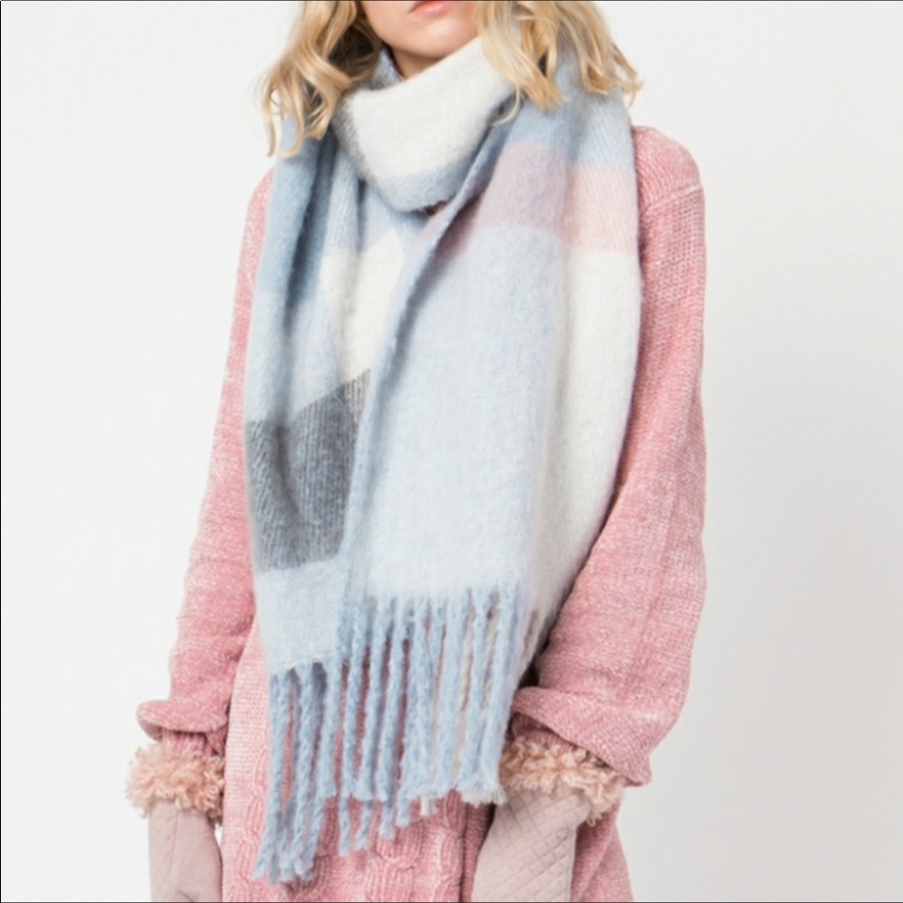 P.ROSSINI BLUE AND PINK BLANKET PLAID SCARF